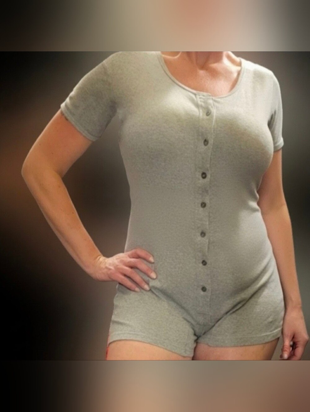 Vtg 90s Y2K Victorias Secret underware gray button up sexy thermal onesie M/L